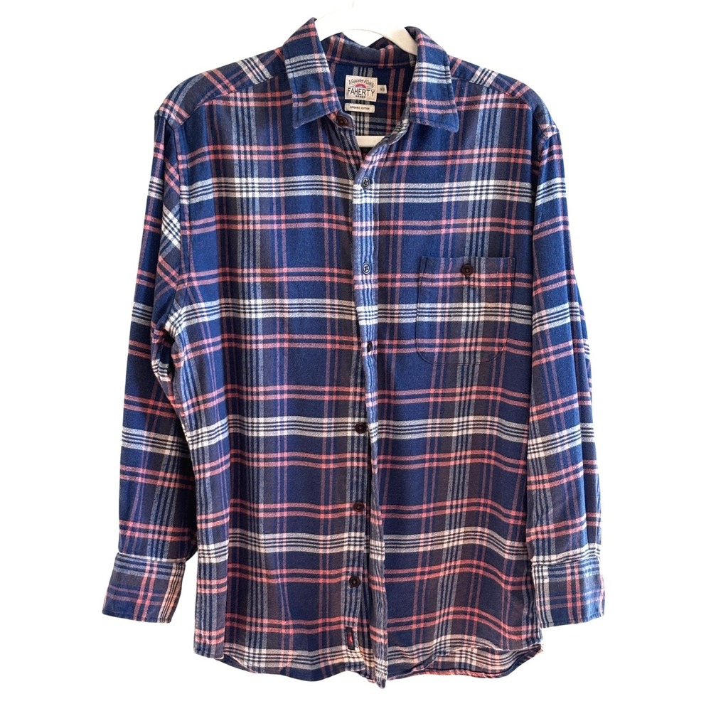 FAHERTY BRAND Men Organic Cotton Plaid Flannel Long Sleeve Shirt Size Medium‎